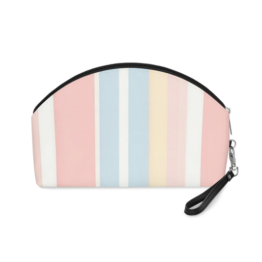 Striped Makeup Bag with Wrist Strap – Minimalist Cosmetic Pouch, Faux Leather Travel Makeup Organizer