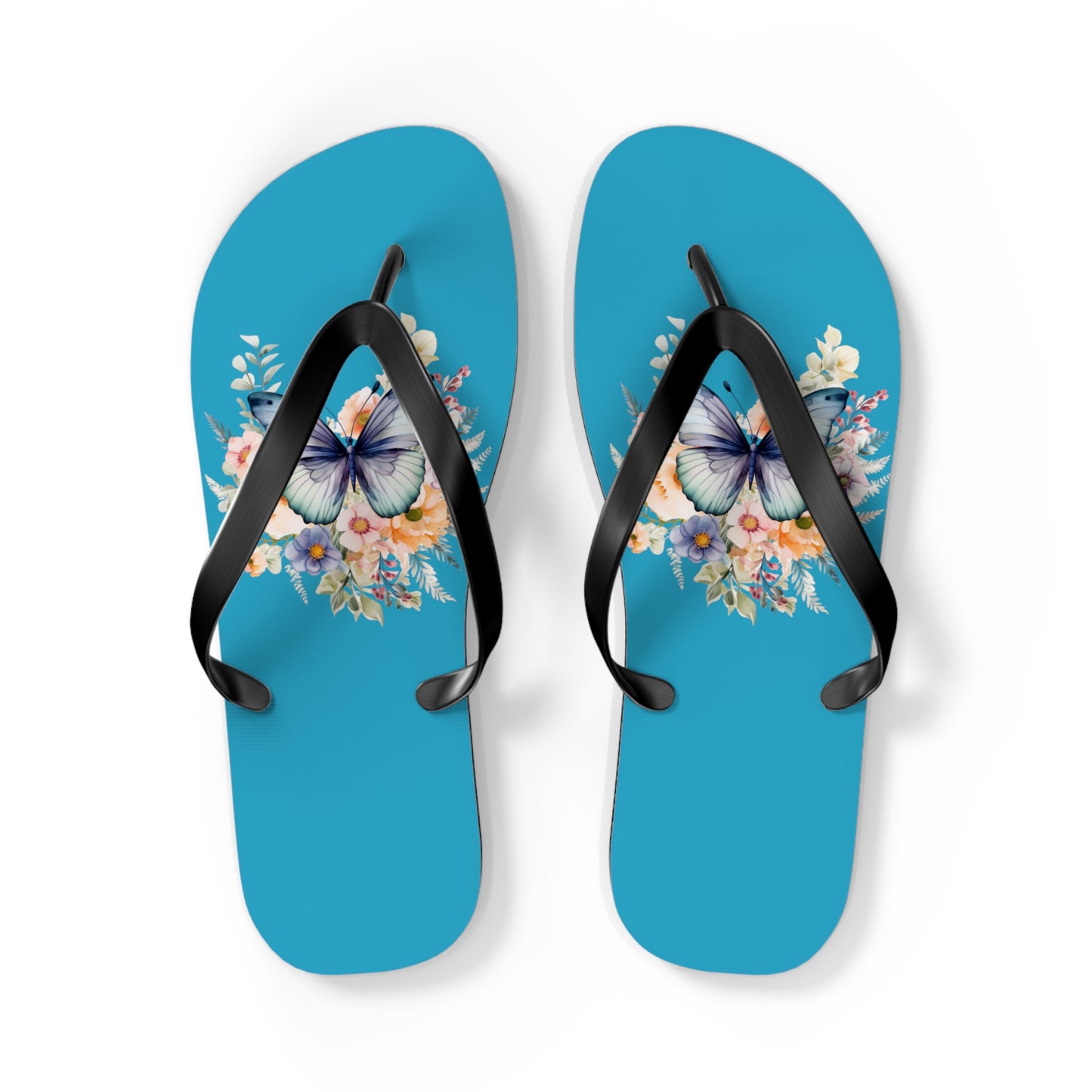 Blue Flip Flops with Butterfly Design