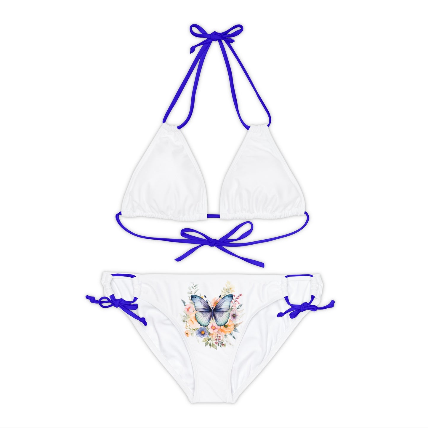 White Strappy Bikini Set (AOP) with Butterfly design