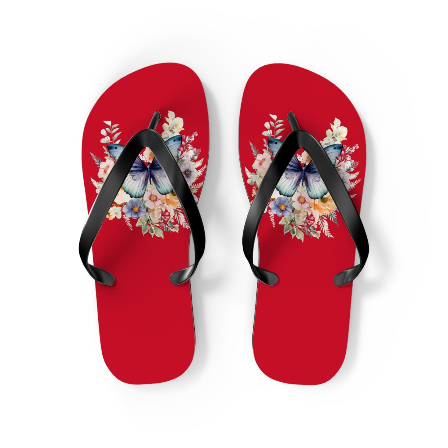 Dark Red Flip Flops with Butterfly Design