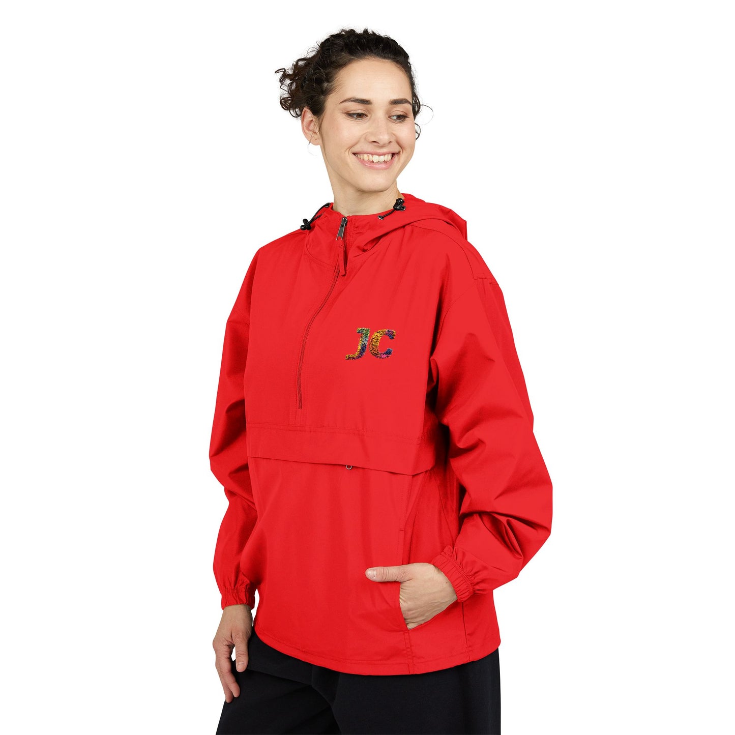 Champion Packable Anorak Jacket – Water-Resistant Lightweight Windbreaker with JC Digital Print (Unisex)