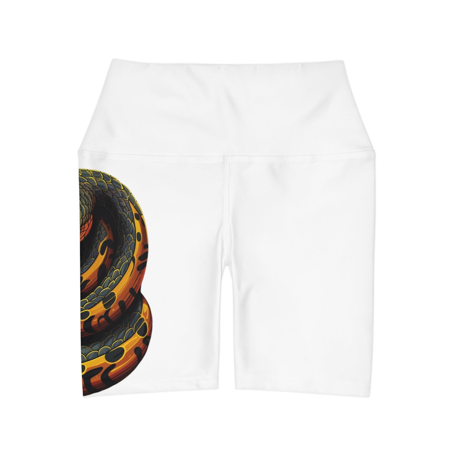 High Waisted White Yoga Shorts (AOP) with a Snake design