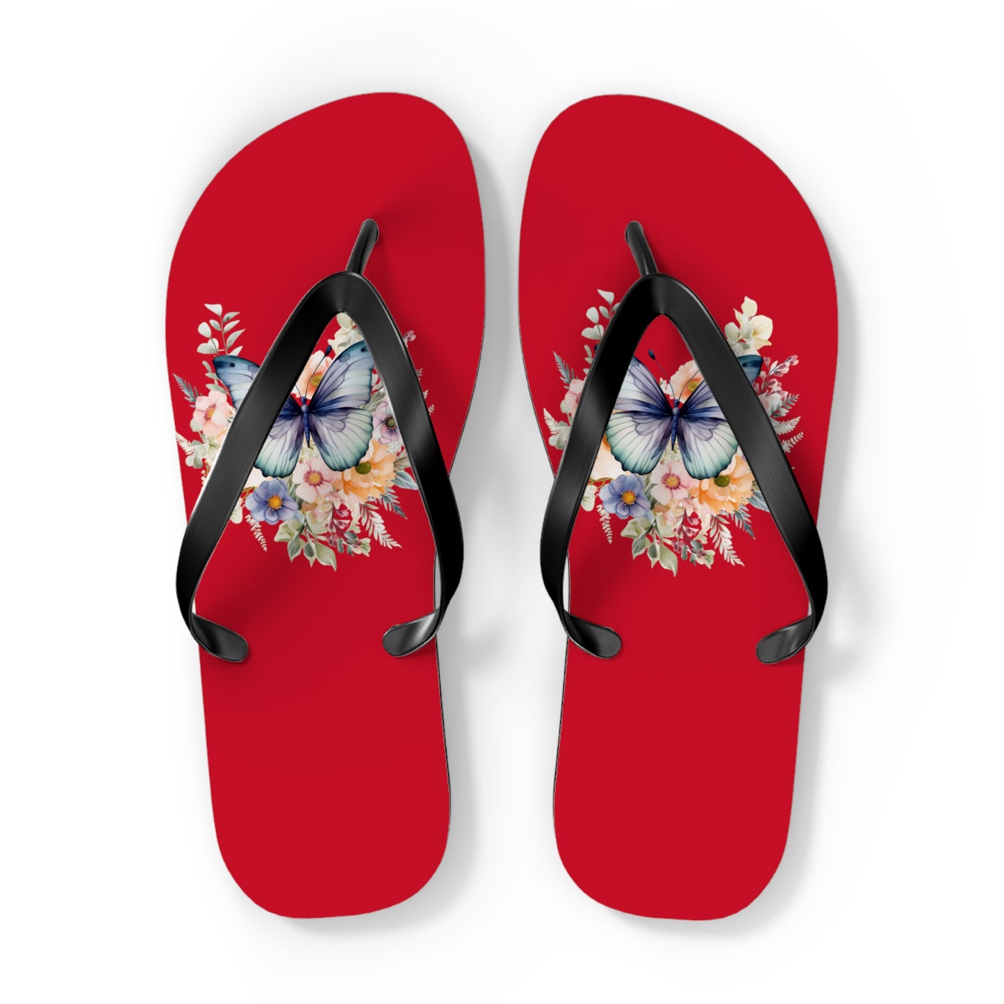 Dark Red Flip Flops with Butterfly Design