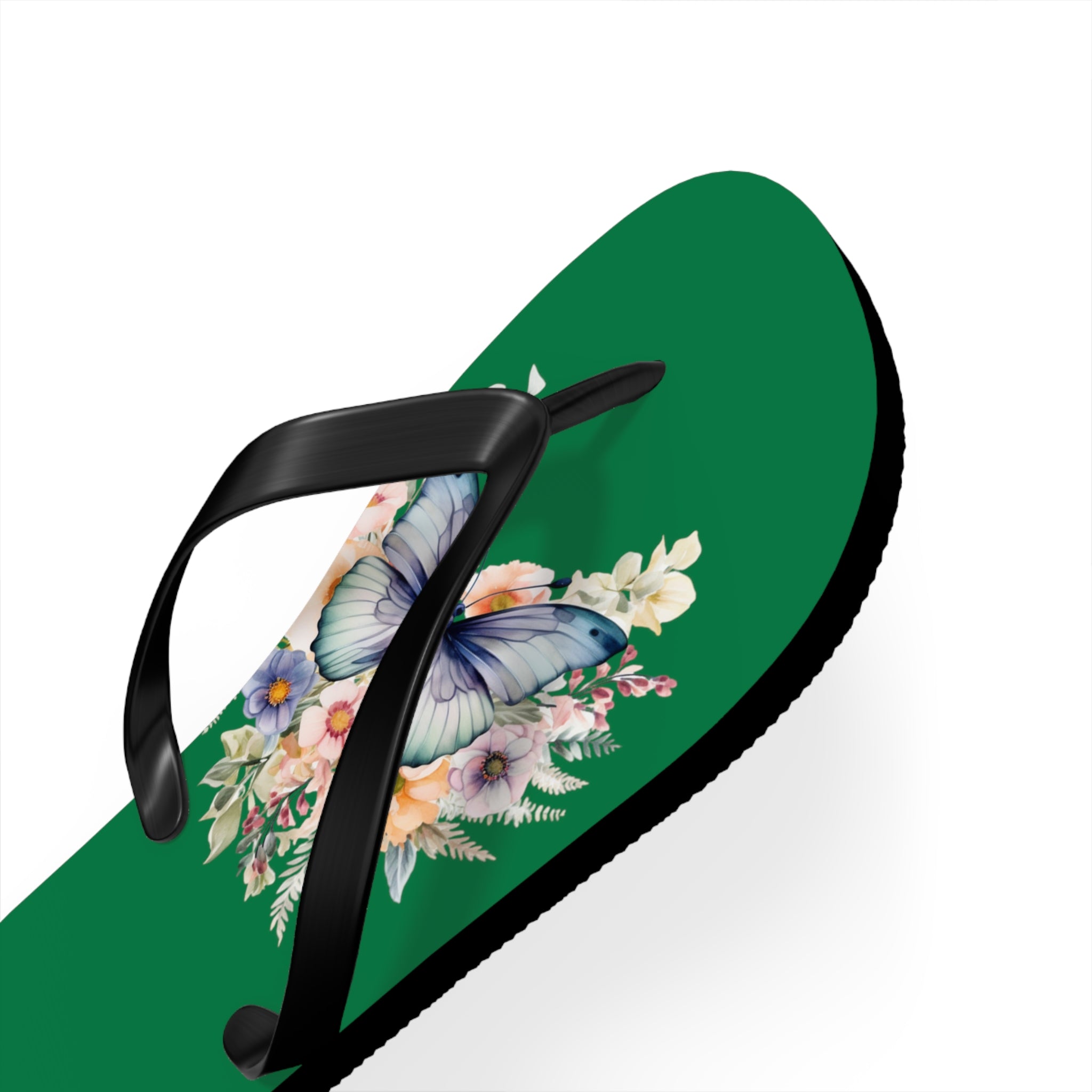 Dark Green Flip Flops with Butterfly Design