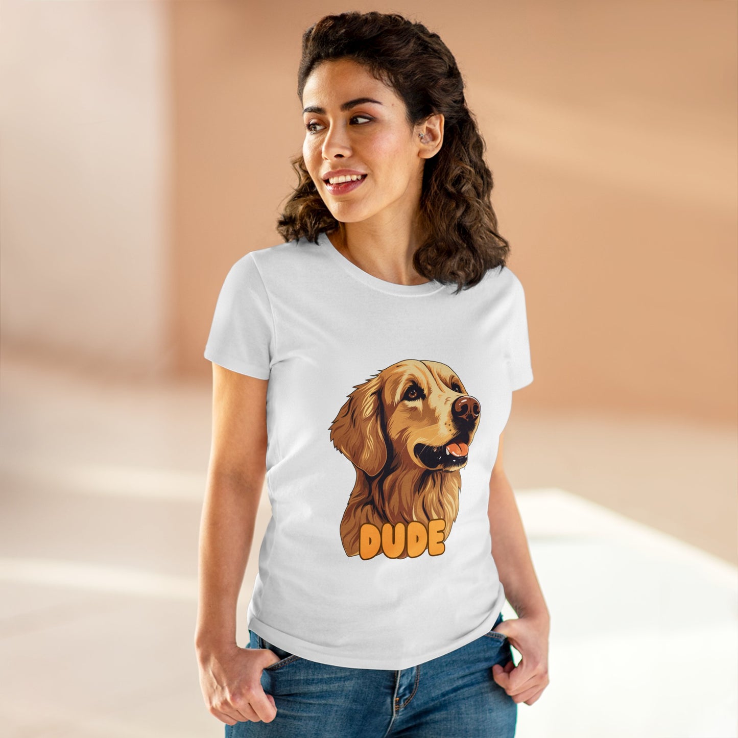 Women's Tee with Golden Dog Print - Valentine's Day Gift