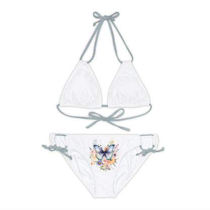 White Strappy Bikini Set (AOP) with Butterfly design