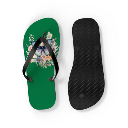 Dark Green Flip Flops with Butterfly Design