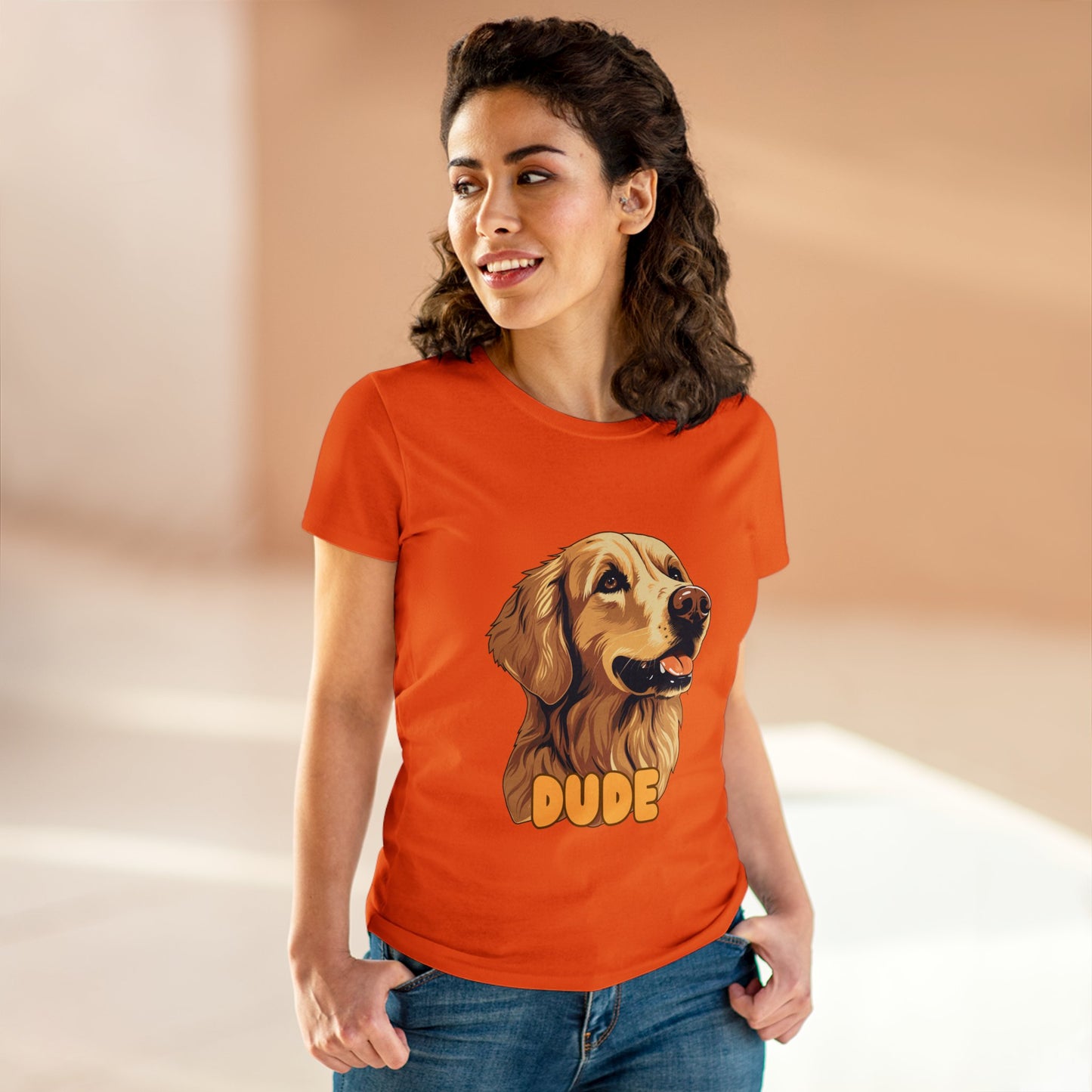 Women's Tee with Golden Dog Print - Valentine's Day Gift