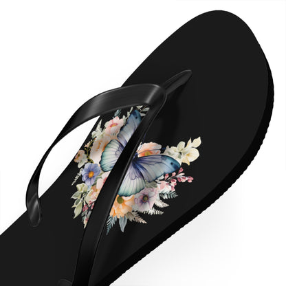 Black Flip Flops with Butterfly Design