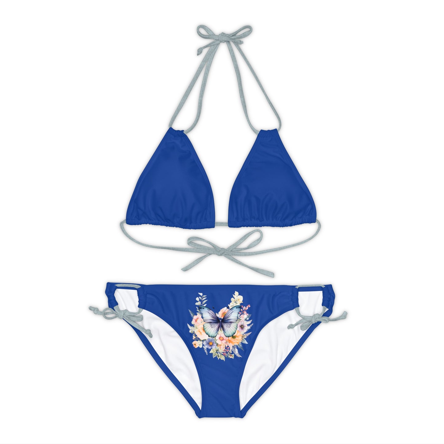 Dark Blue Strappy Bikini Set (AOP) with Butterfly design