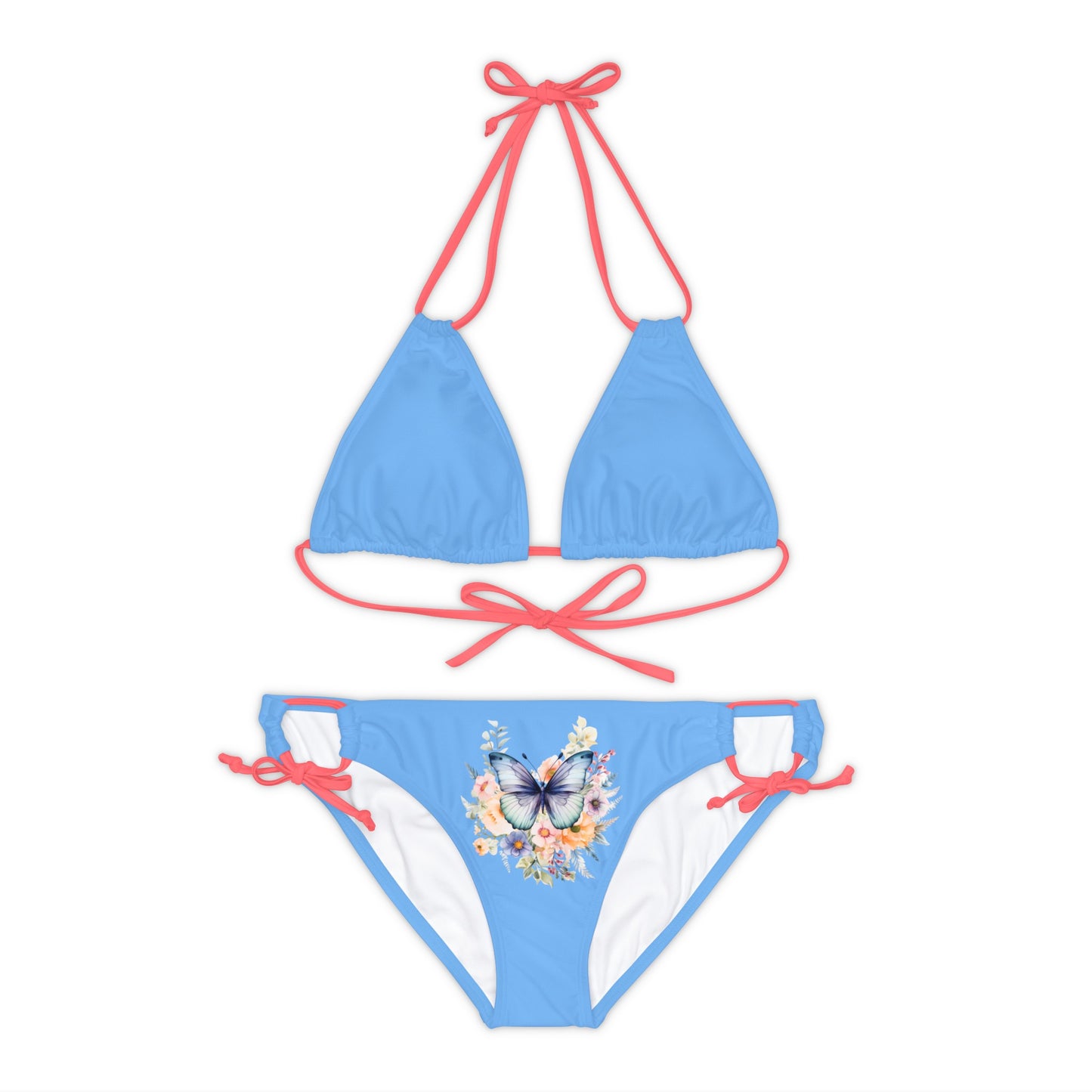 Blue Strappy Bikini Set (AOP) with Butterfly design