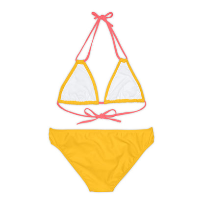 Yellow Strappy Bikini Set (AOP) with Butterfly design