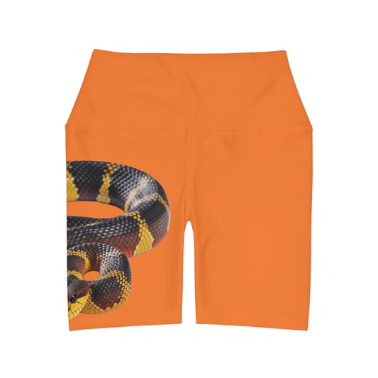 High Waisted Red Yoga Shorts (AOP) Crusta Color with a Snake design