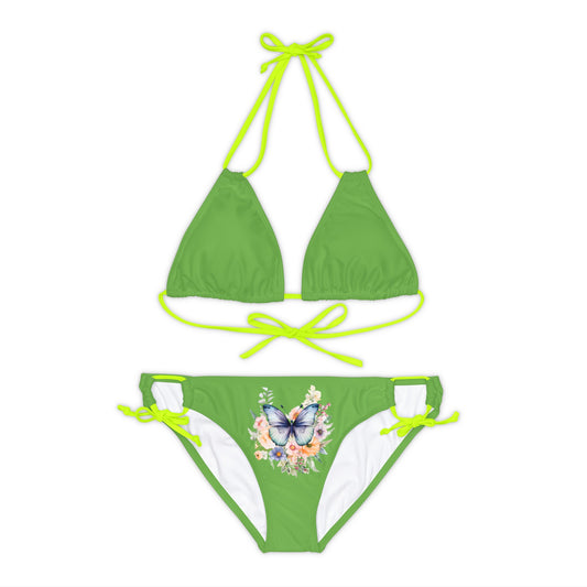 Light Green Strappy Bikini Set (AOP) with Butterfly design