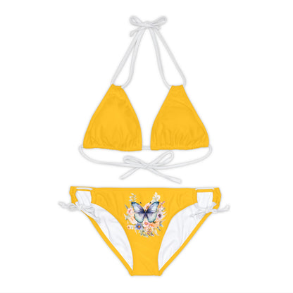 Yellow Strappy Bikini Set (AOP) with Butterfly design