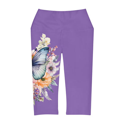 Yoga Capri Leggings (AOP) Lilac Color with Butterfly Design