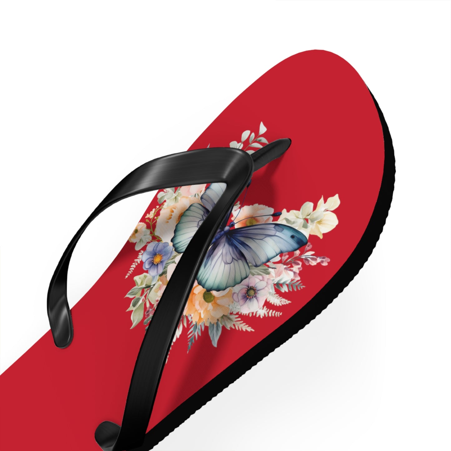 Dark Red Flip Flops with Butterfly Design