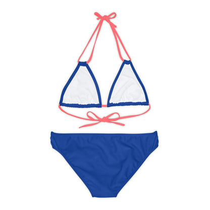 Dark Blue Strappy Bikini Set (AOP) with Butterfly design