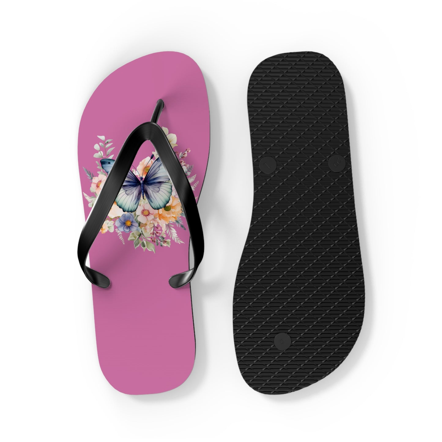 Light Pink Flip Flops with Butterfly Design