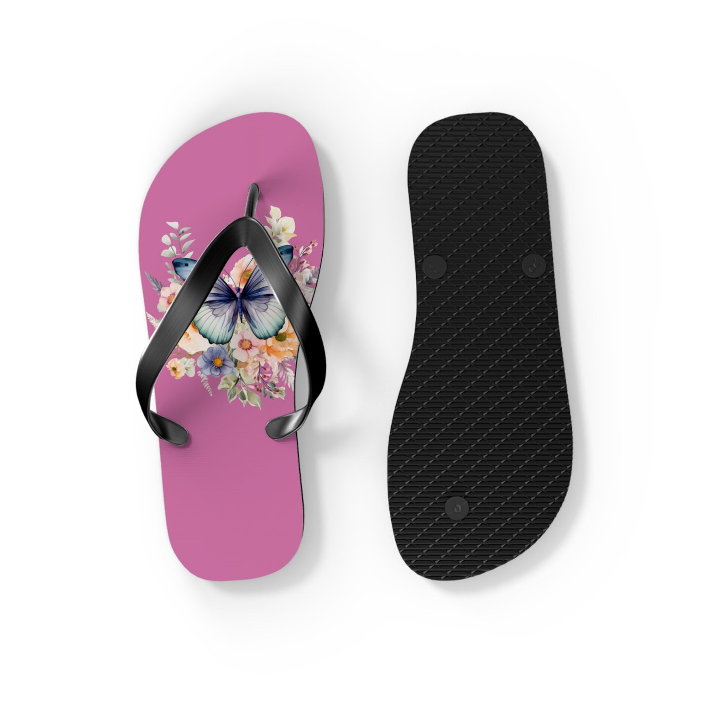 Light Pink Flip Flops with Butterfly Design