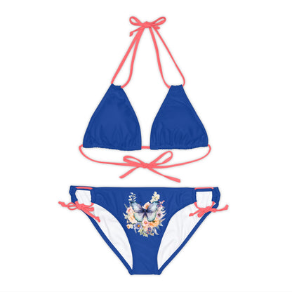 Dark Blue Strappy Bikini Set (AOP) with Butterfly design