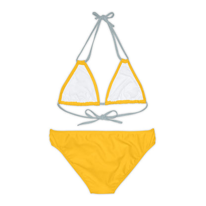 Yellow Strappy Bikini Set (AOP) with Butterfly design