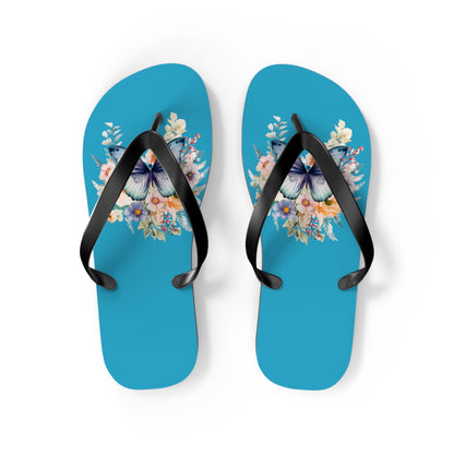 Turquoise Flip Flops with Butterfly Design