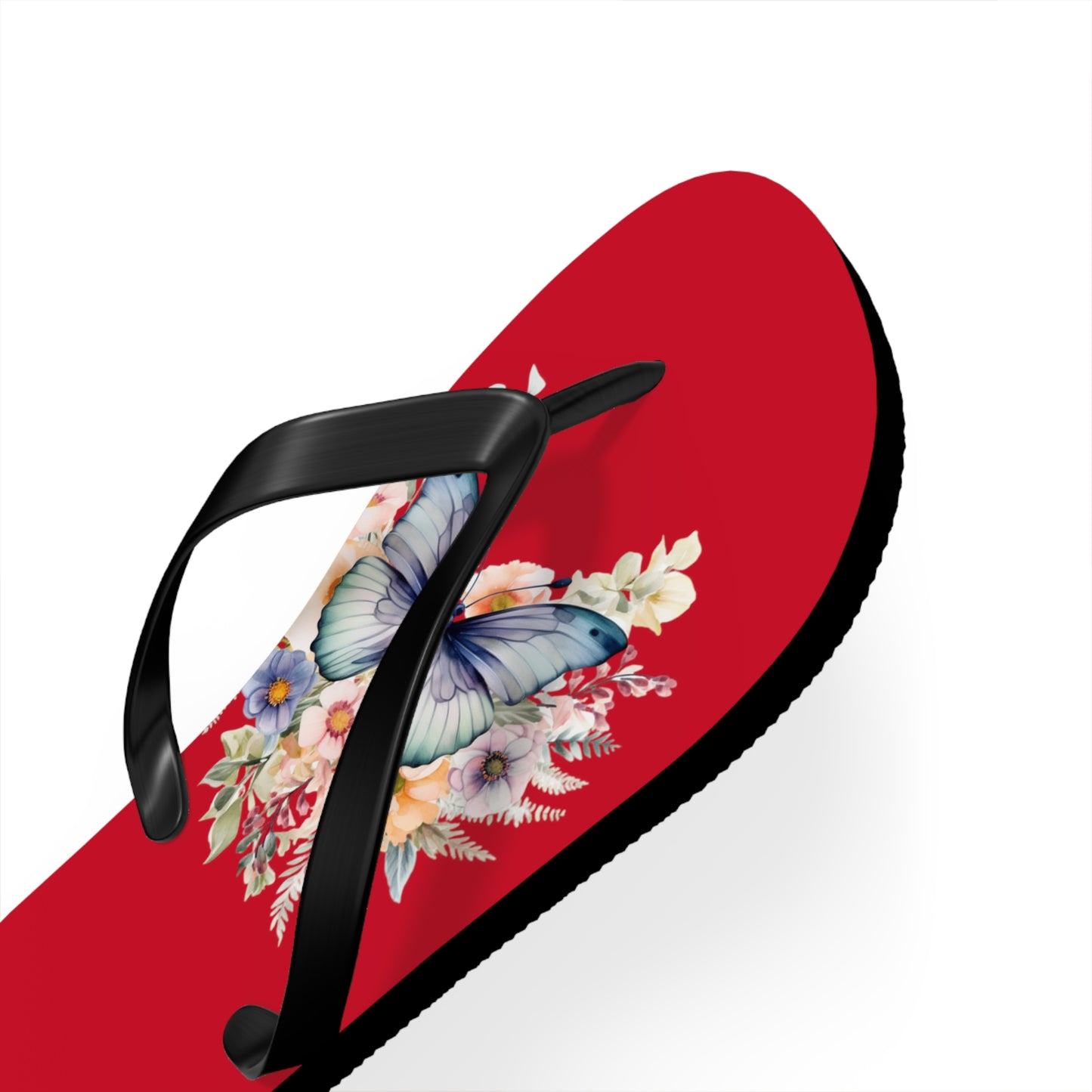 Dark Red Flip Flops with Butterfly Design