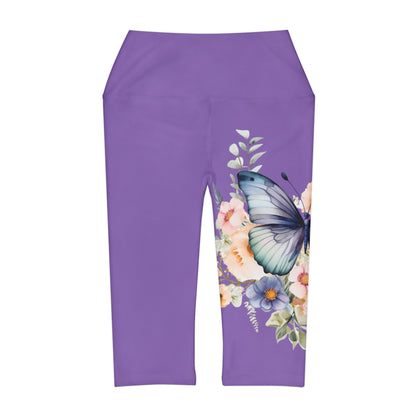 Yoga Capri Leggings (AOP) Lilac Color with Butterfly Design