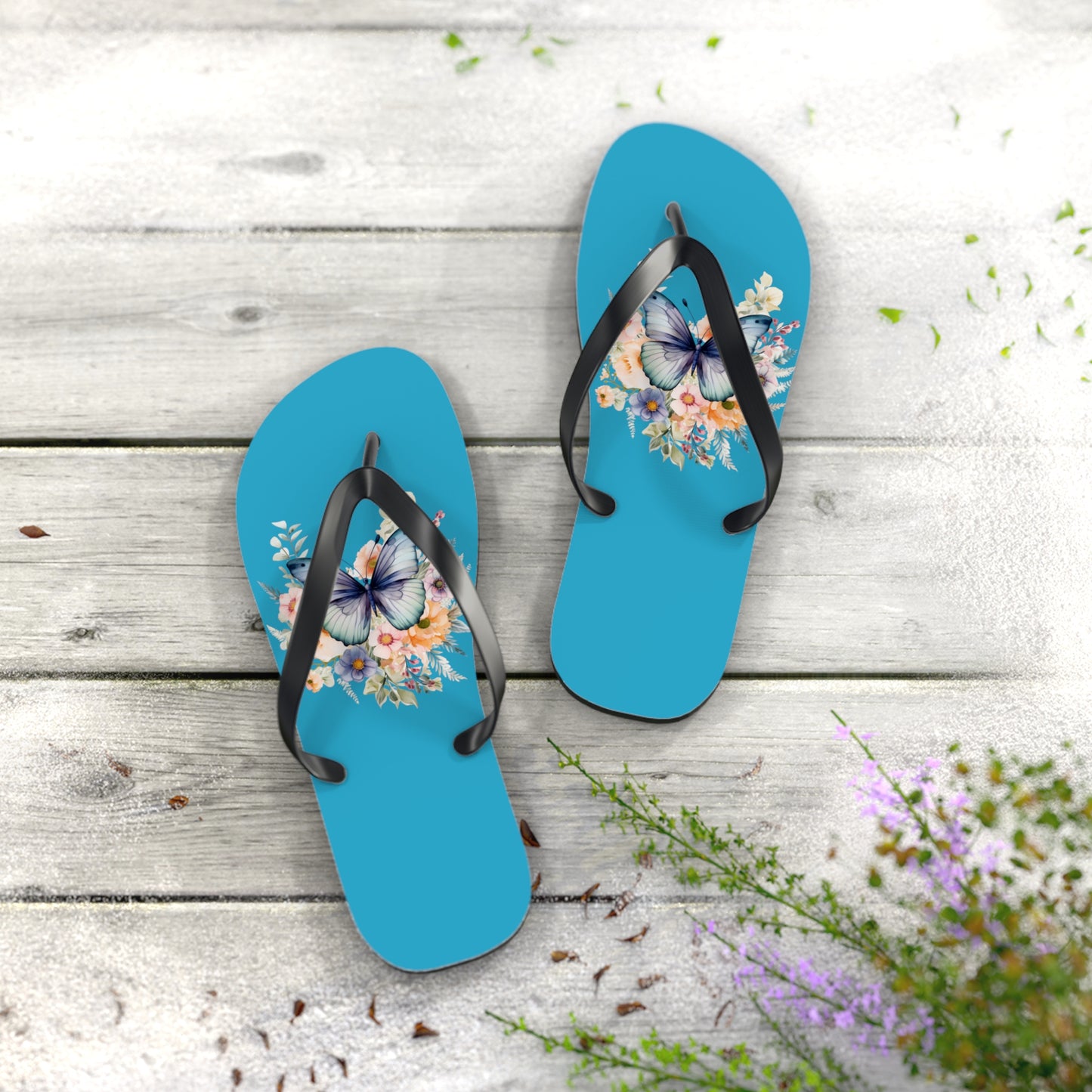 Blue Flip Flops with Butterfly Design