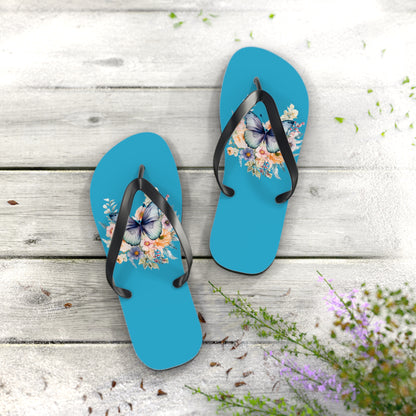 Turquoise Flip Flops with Butterfly Design