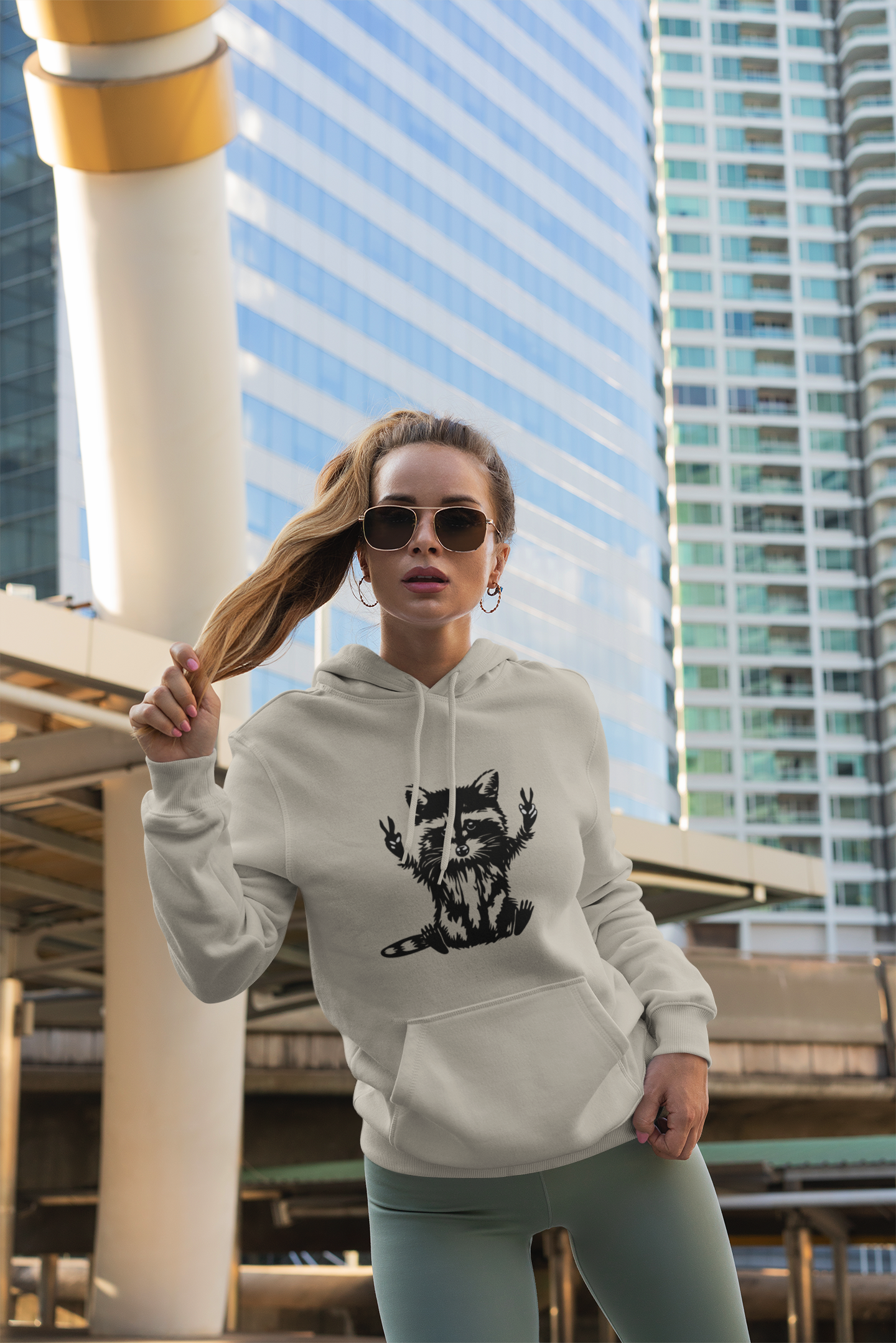 Women's Yellow Raccoon Graphic Hoodie – Soft Cotton Blend Pullover Sweatshirt