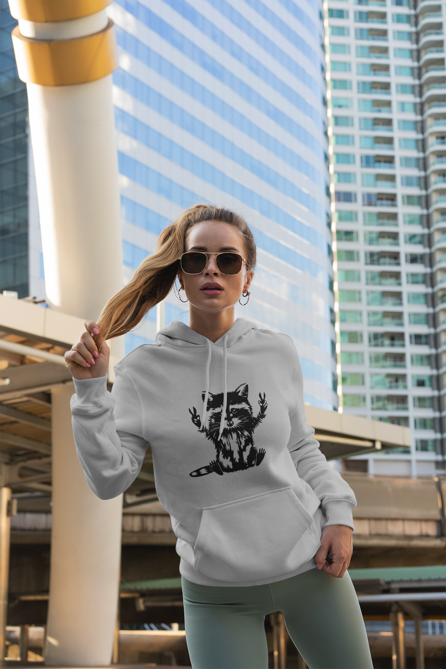 Women's Yellow Raccoon Graphic Hoodie – Soft Cotton Blend Pullover Sweatshirt