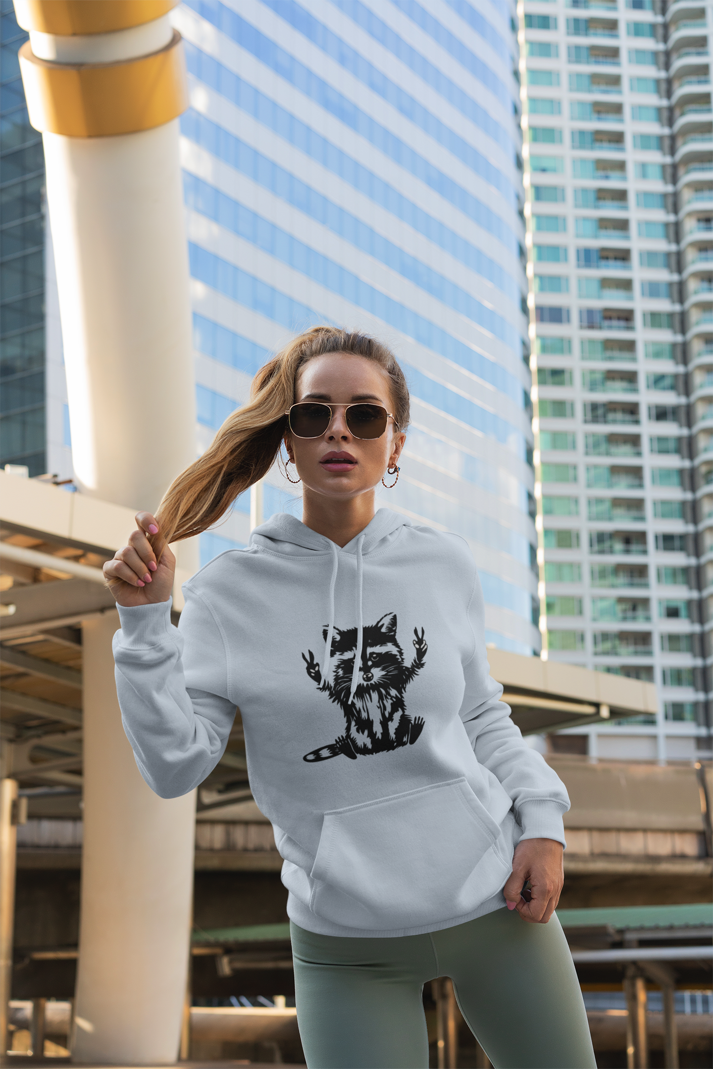 Women's Yellow Raccoon Graphic Hoodie – Soft Cotton Blend Pullover Sweatshirt