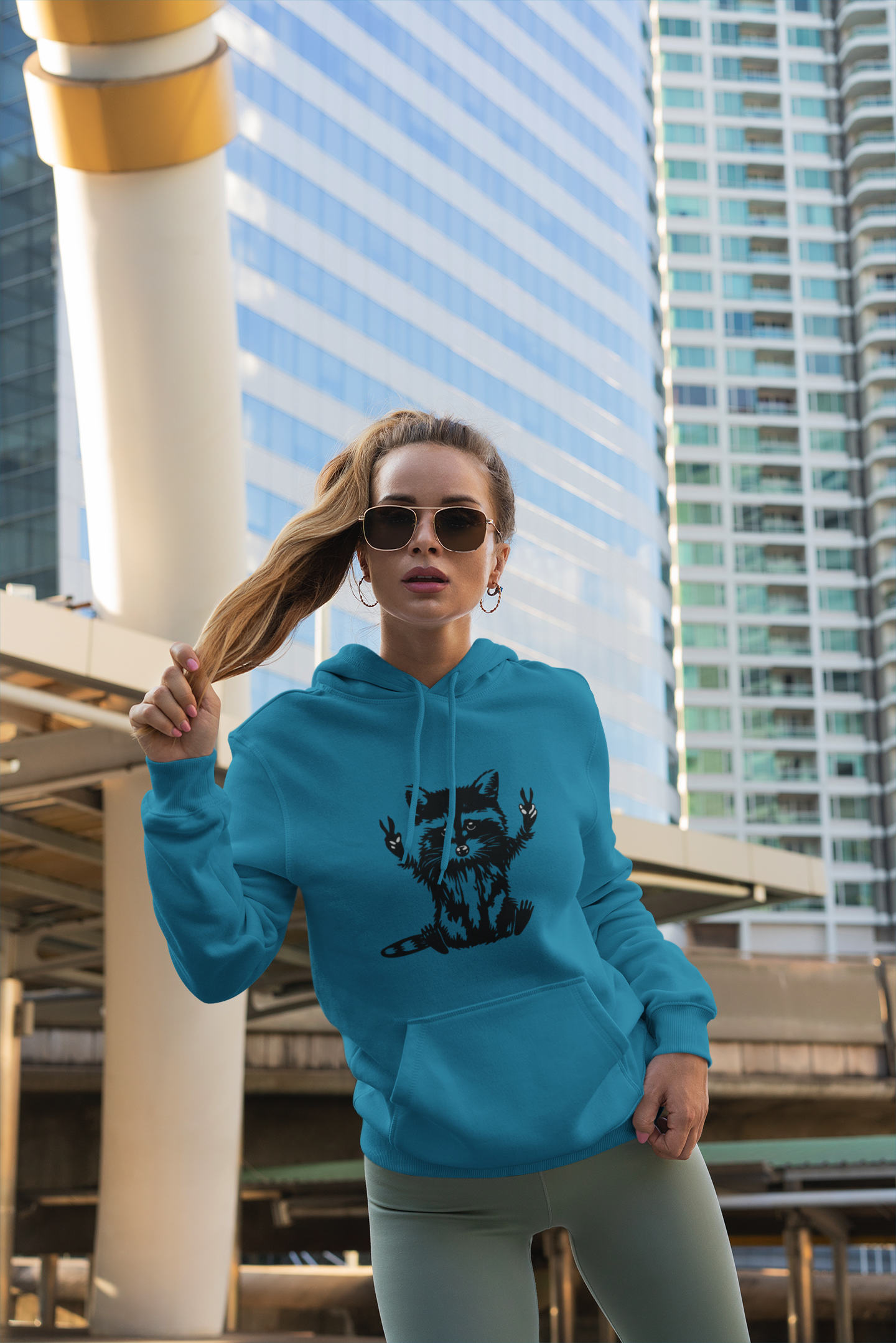 Women's Yellow Raccoon Graphic Hoodie – Soft Cotton Blend Pullover Sweatshirt
