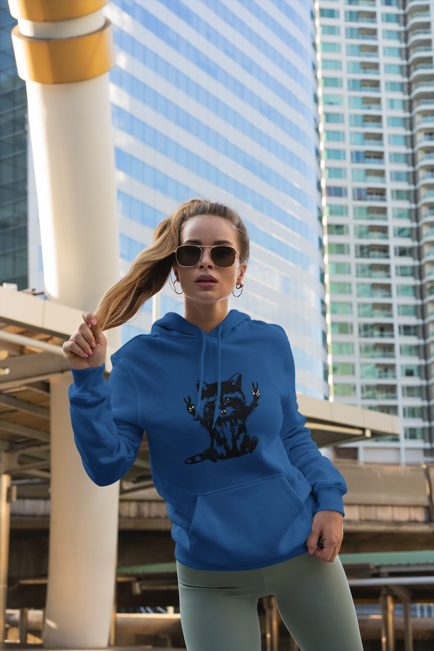 Women's Yellow Raccoon Graphic Hoodie – Soft Cotton Blend Pullover Sweatshirt