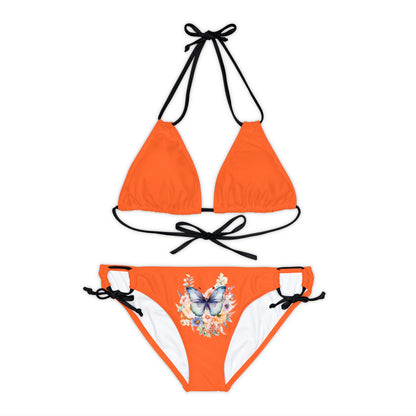 Orange Strappy Bikini Set (AOP) with Butterfly design