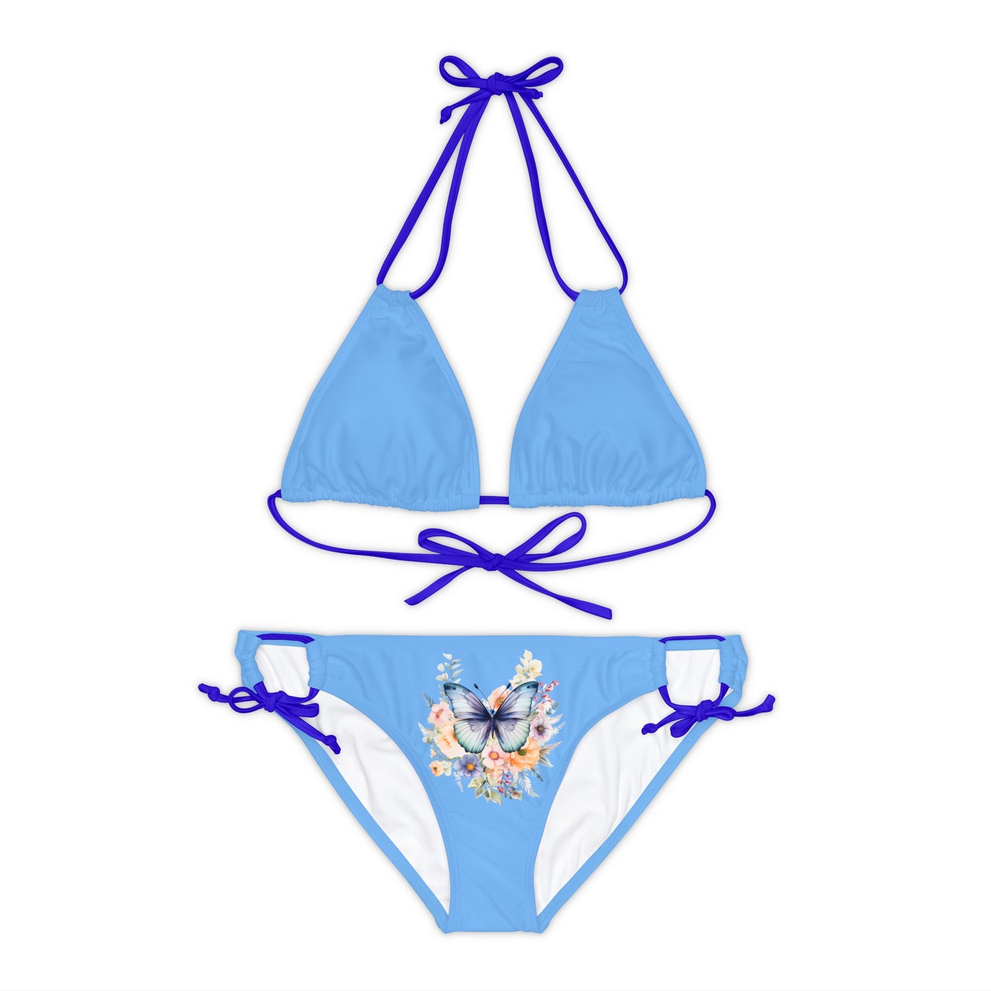 Blue Strappy Bikini Set (AOP) with Butterfly design