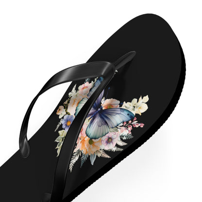 Black Flip Flops with Butterfly Design