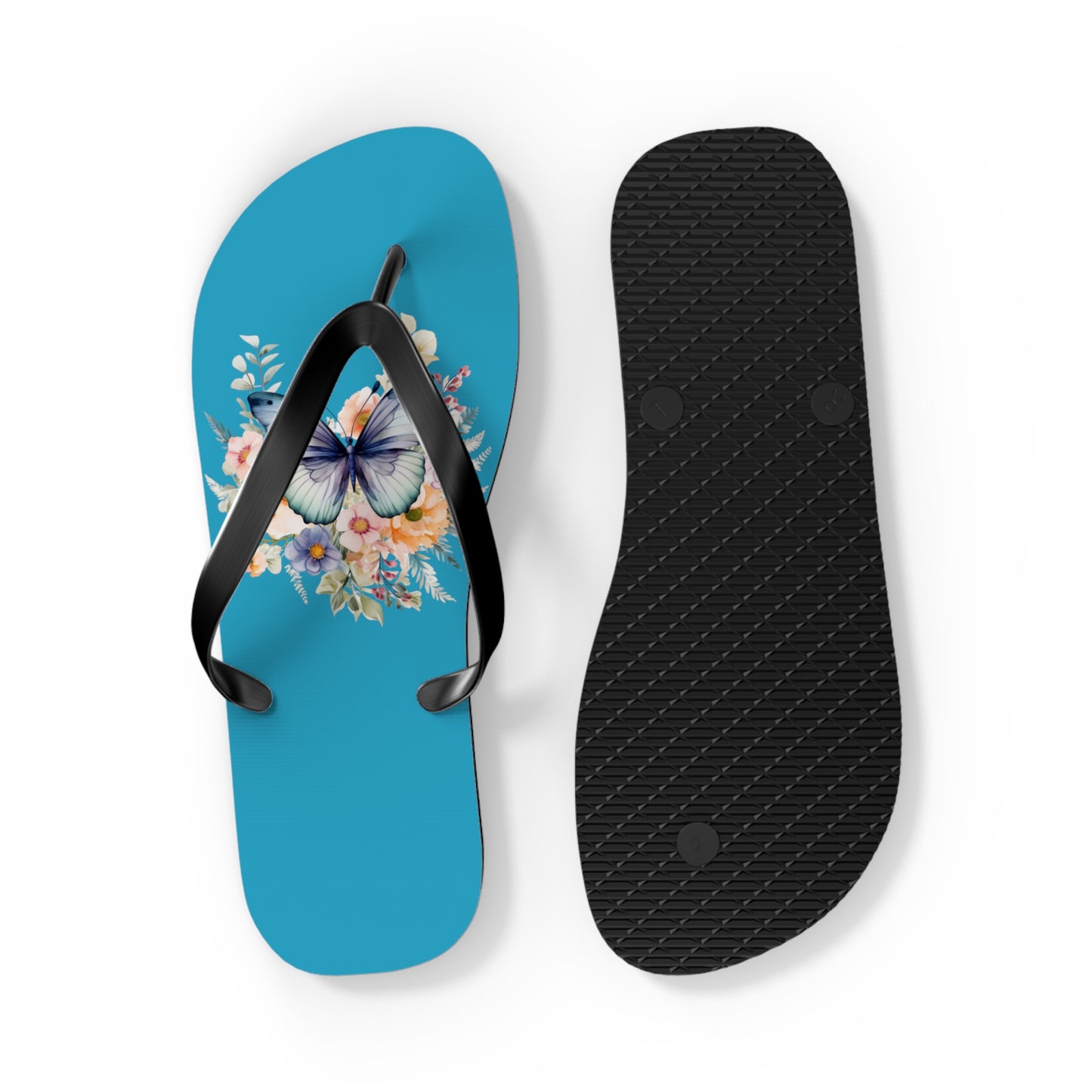 Blue Flip Flops with Butterfly Design