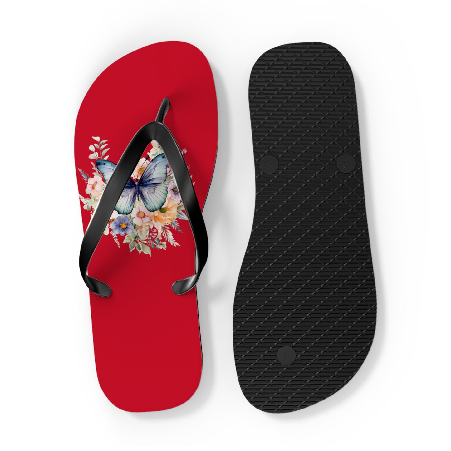 Dark Red Flip Flops with Butterfly Design