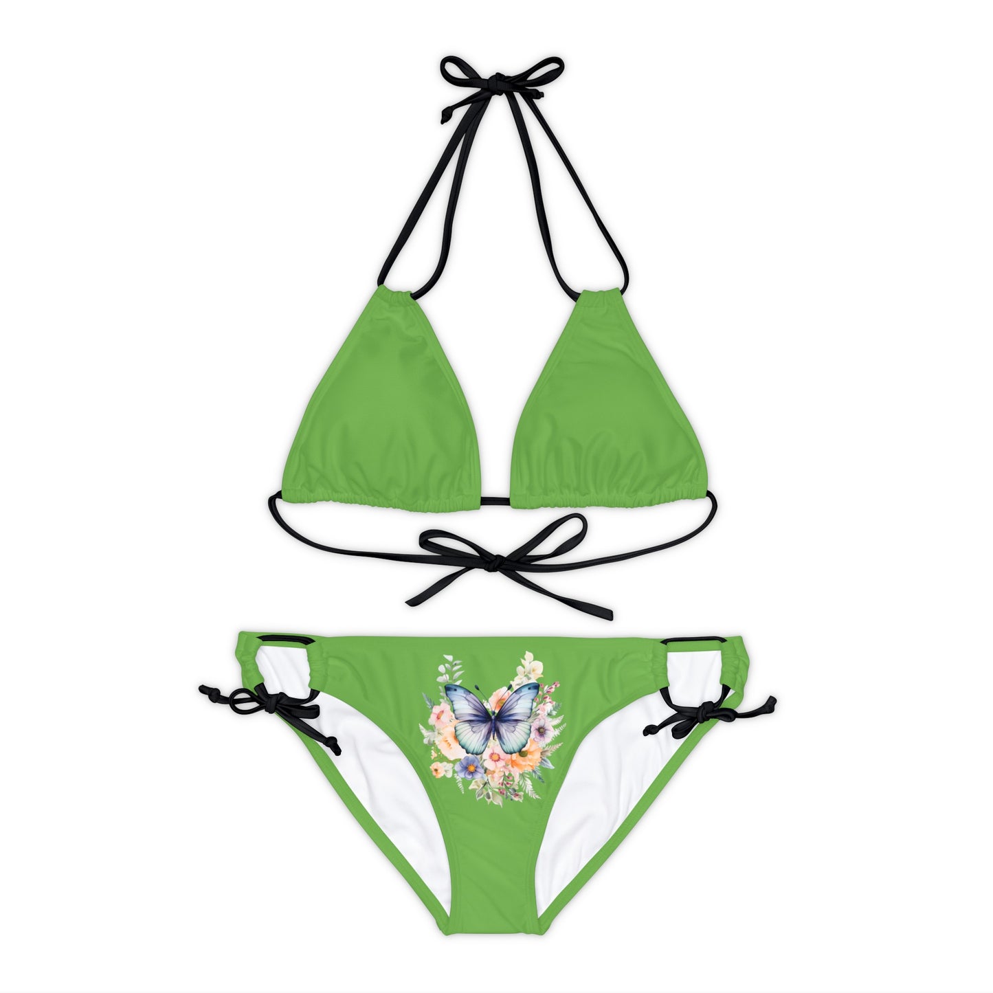 Light Green Strappy Bikini Set (AOP) with Butterfly design