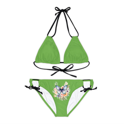 Light Green Strappy Bikini Set (AOP) with Butterfly design