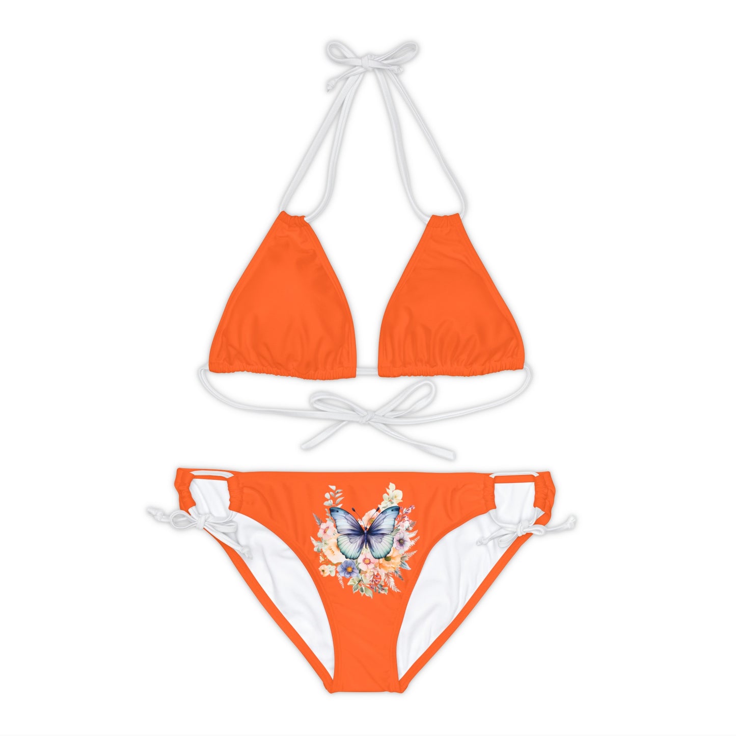 Orange Strappy Bikini Set (AOP) with Butterfly design