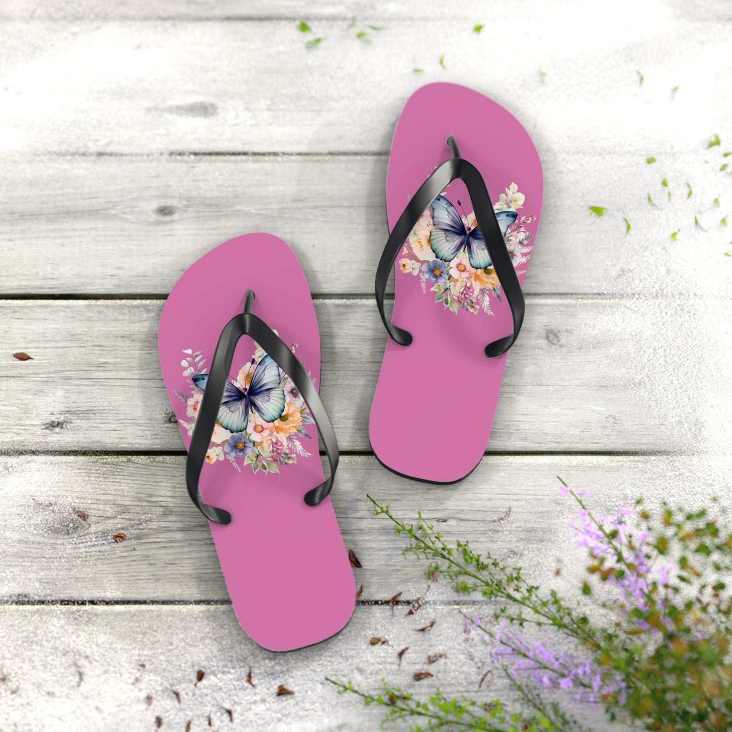 Light Pink Flip Flops with Butterfly Design