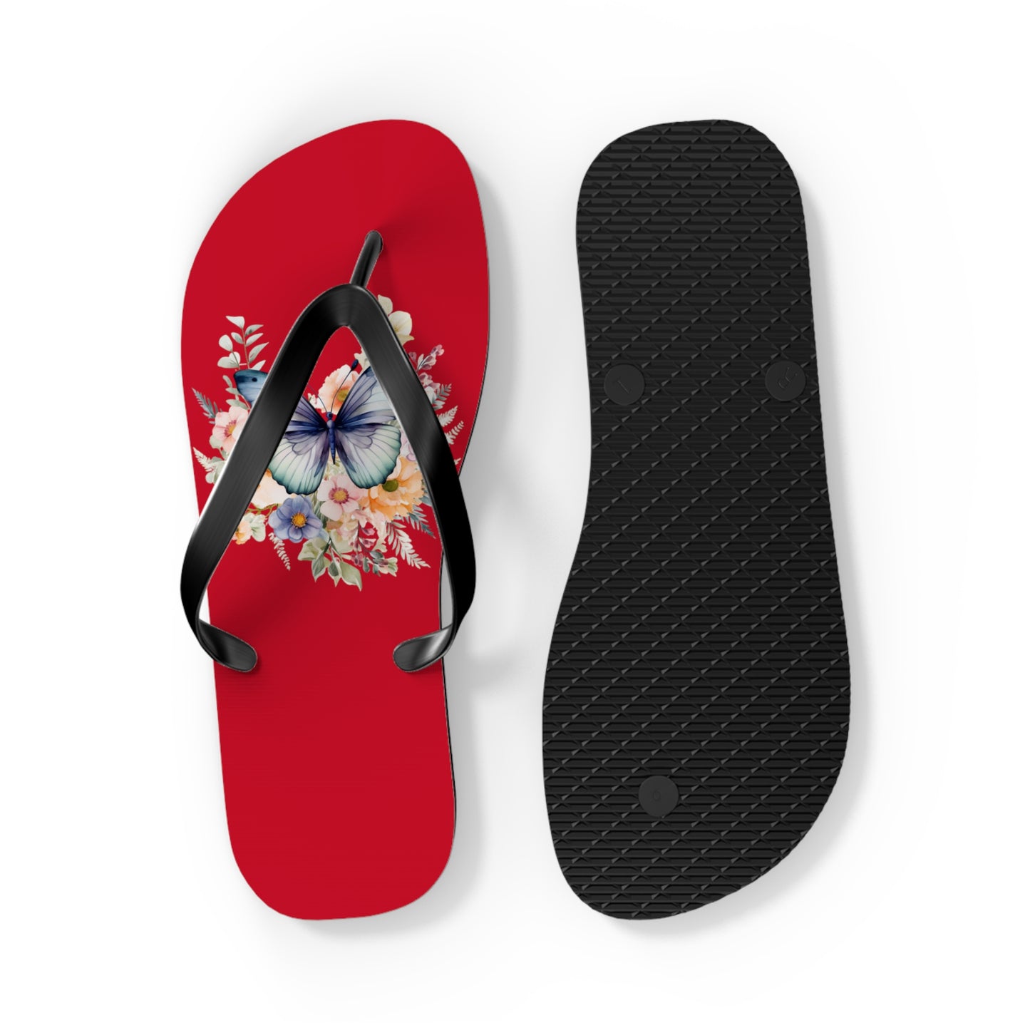 Dark Red Flip Flops with Butterfly Design