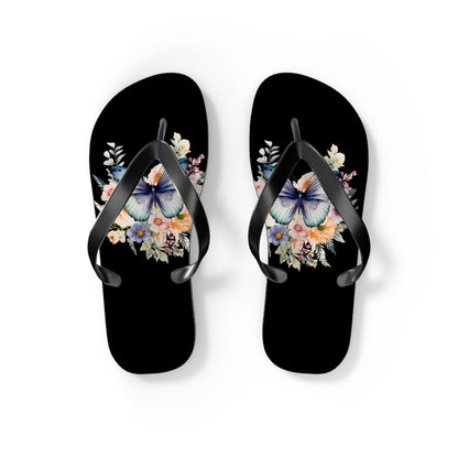 Black Flip Flops with Butterfly Design