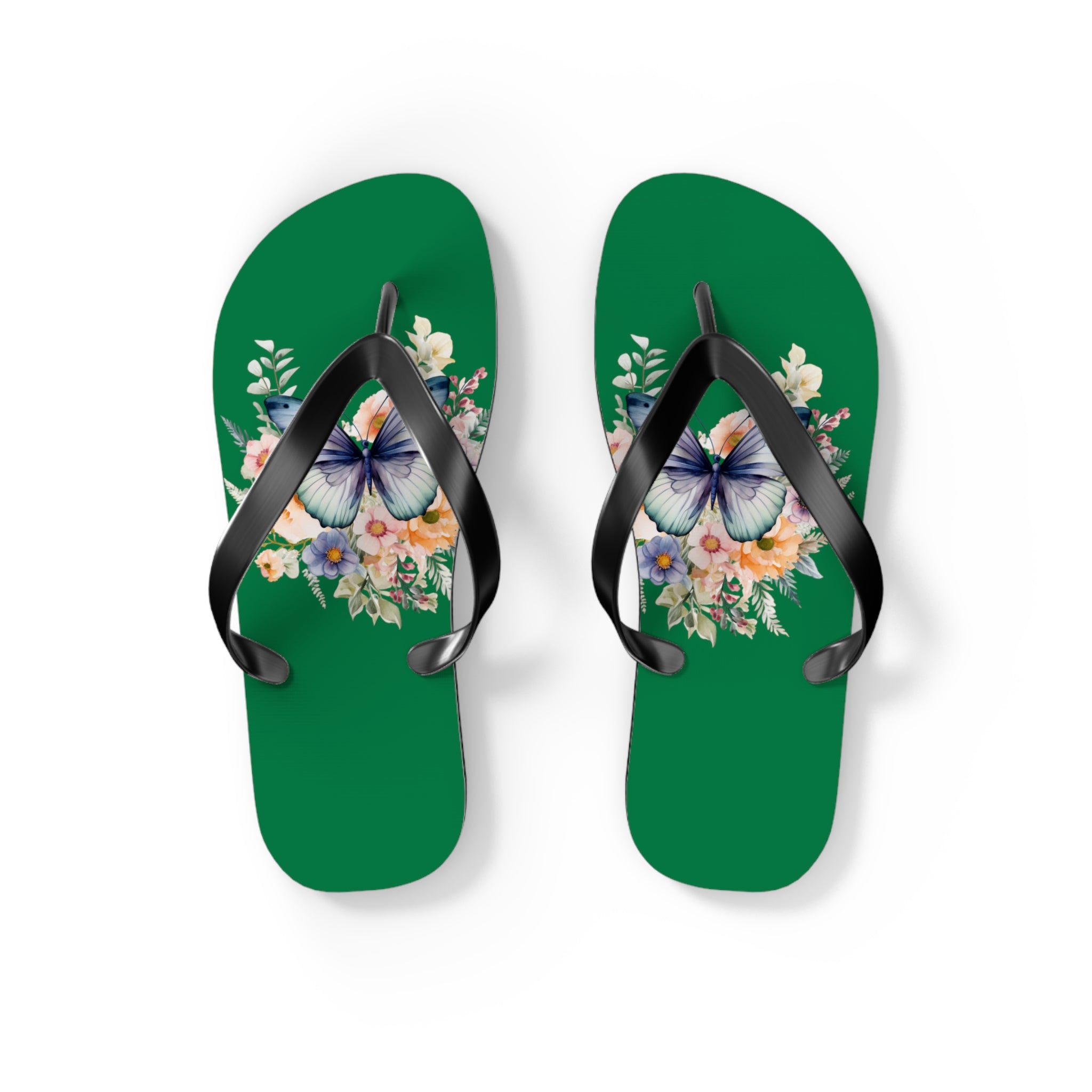 Dark Green Flip Flops with Butterfly Design