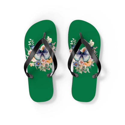 Dark Green Flip Flops with Butterfly Design