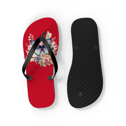 Dark Red Flip Flops with Butterfly Design